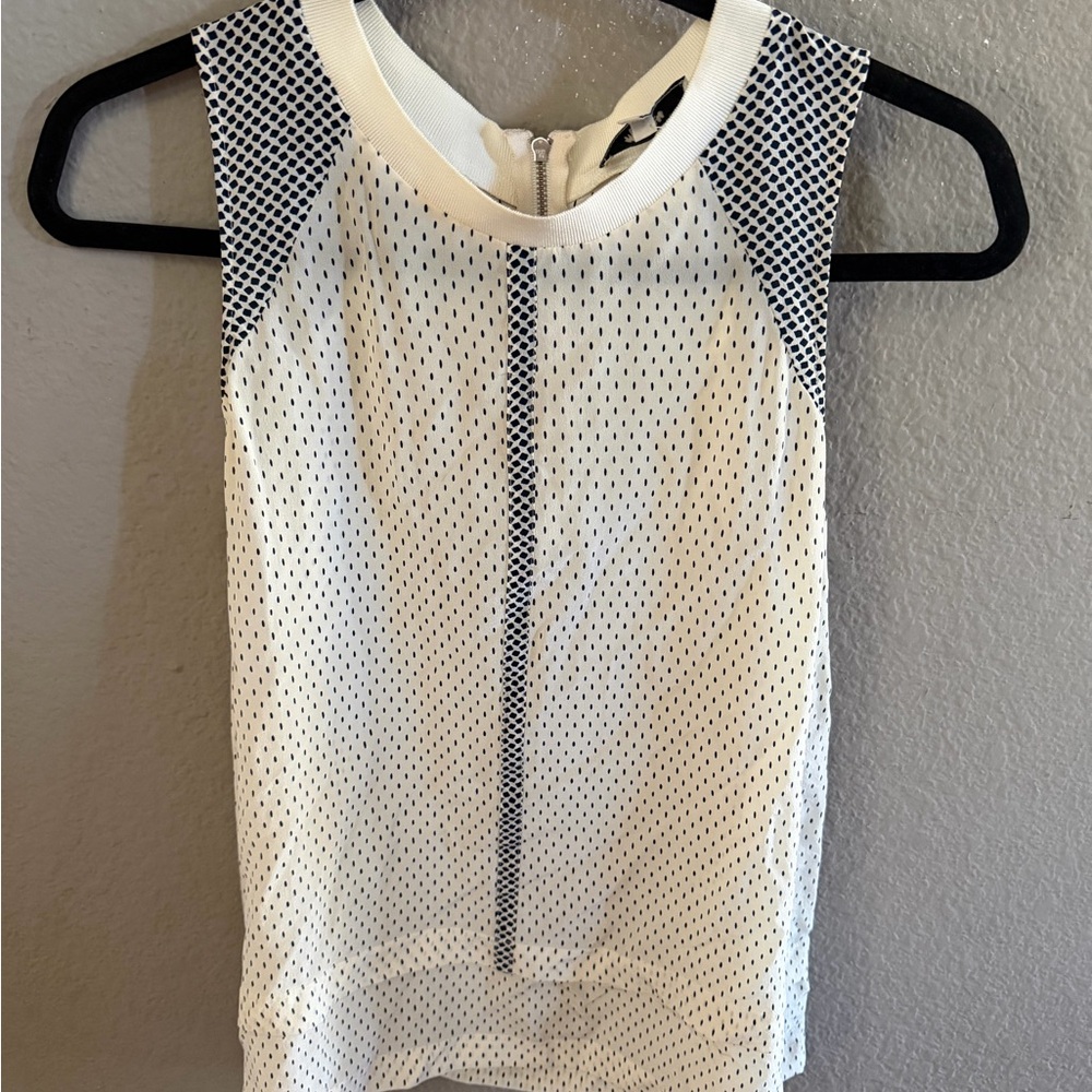 Madewell 100% Silk Sleeveless Half-Zip Top Size S cream/navy EUC